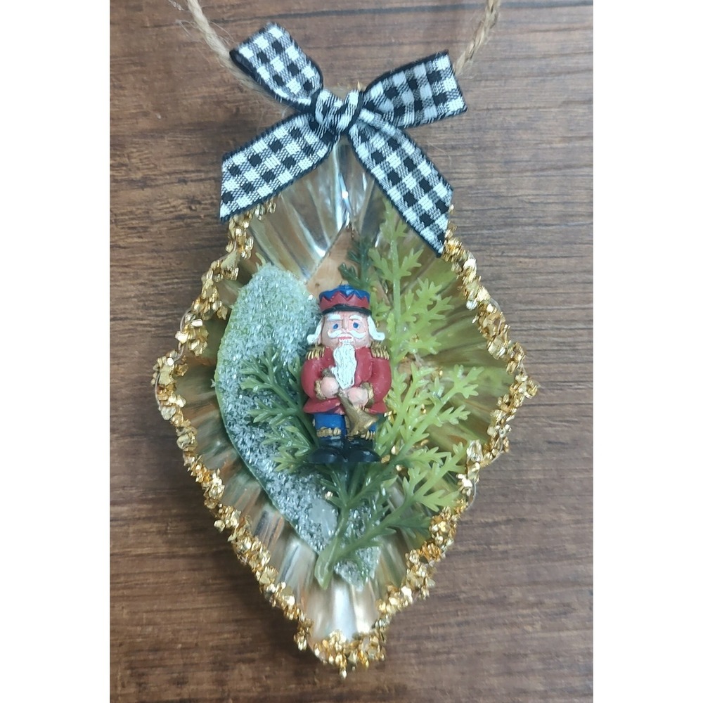 Nutcracker Soldier Christmas Ornament Handmade Vtg Style Tart Tin Diorama O2